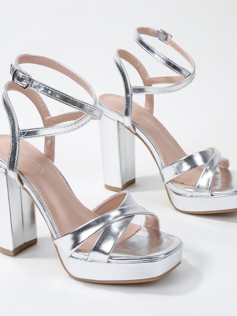 Women’s Silver Metallic Platform Sandals with Ankle Strap